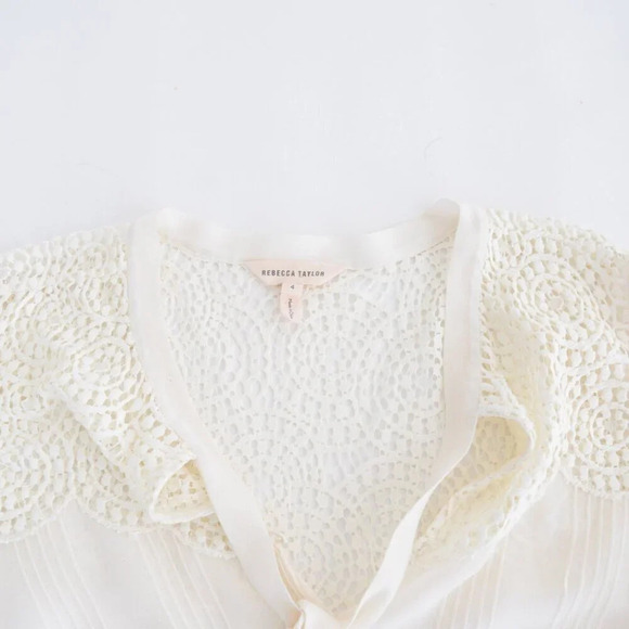 Rebecca Taylor Cream Front Tie Chiffon Eyelet Long Sleeve Blouse 4 - Picture 11 of 12